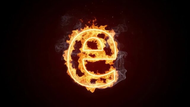A large burning letter e on a black background with smoke