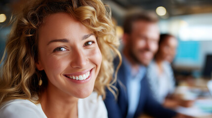 Group of young faceless professionals smiling and chatting in modern office breakout space, fostering positive and collaborative work environment, defocused casual workplace intera