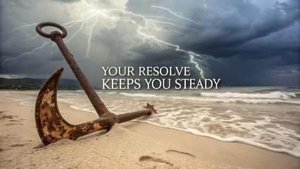 Rusty Anchor on a Beach During a Storm