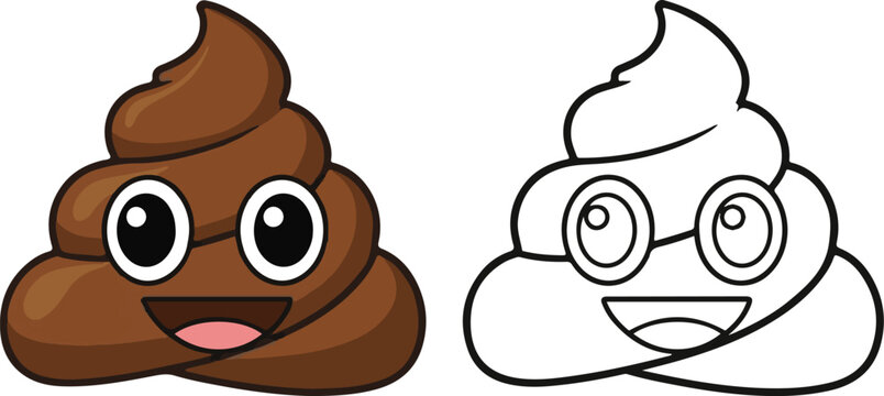 Colored and outlined poop emojis with expressive faces