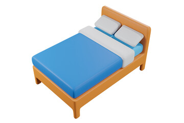 3D Render of Bed with Blue Bedding