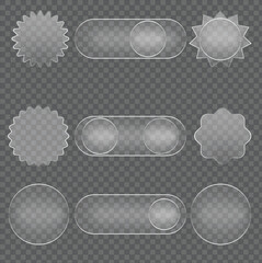 Glass Elements Set, Transparent Stickers, Toggle Switches Isolated