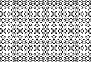Tile design with a mixed geometric square pattern with classic black and white colors, suitable for background, backdrop, wallpaper, room decoration, tablecloth, textile print