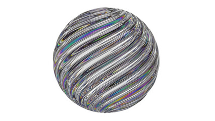 Holographic spiral metallic object isolated on transparent background