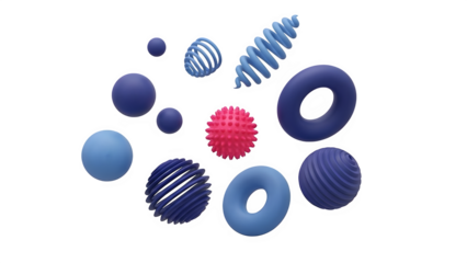 Vibrant 3d shapes isolated on transparent background