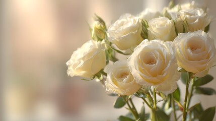 Obraz premium Soft Focus White Roses in Gentle Sunlight.