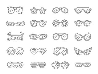 Glasses set in outline line art showcasing diverse imaginative eyewear forms crafted using stylish themes perfect for your illustration and creative designs projects