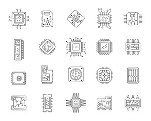 Computer chip set in outline line art for advanced electronic components used across engineering workflows and supporting detailed circuit development in modern hardware systems worldwide