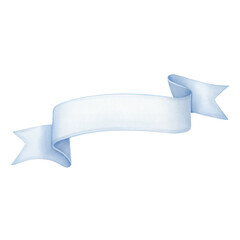 Watercolor blue ribbon banner illustration with soft pastel texture for baby shower and nursery design isolated on black background