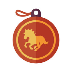 Obraz premium Hanging zodiac coin pendant with horse symbol.