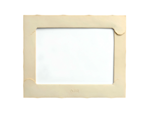 A vintage, rectangular, light beige cardboard photo frame with cut corners