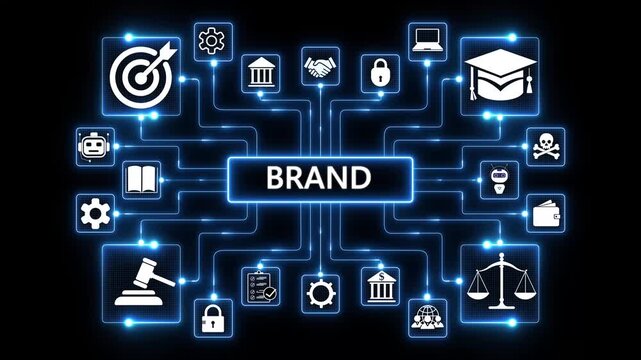Brand development marketing strategy concept. Business, technology, internet and networking concept ,glowing 4k animation on transparent background. - Powered by Adobe