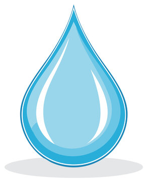 Clean blue water drop vector icon. Simple shiny liquid droplet or teardrop symbol for purity and nature.