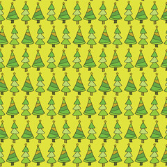 Hand drawn cute christmas tree seamless pattern.