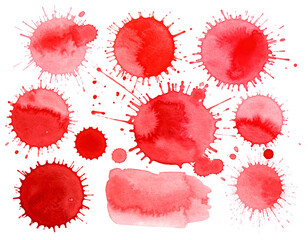 Crimson splatters and watercolor blobs on a black background