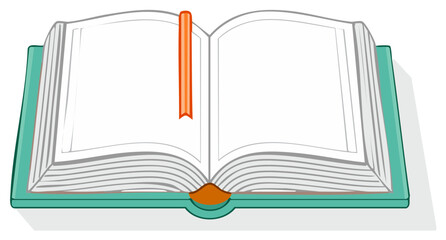 Opened book with a bookmark in an illustration style.