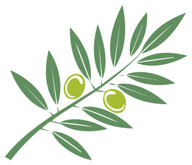 Fototapeta premium Olive branch with olives and leaves illustration, botanical greenery symbol