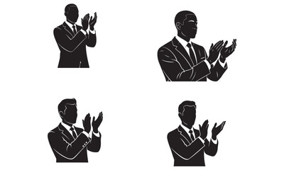 Businessman in suit and tie clapping hands in different positions