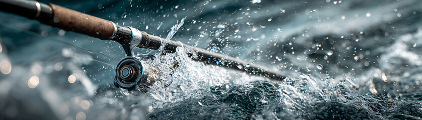 Naklejka premium A fishing rod that bends under tension