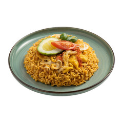 Mie Goreng with Vegetables on Plate with Transparent Background