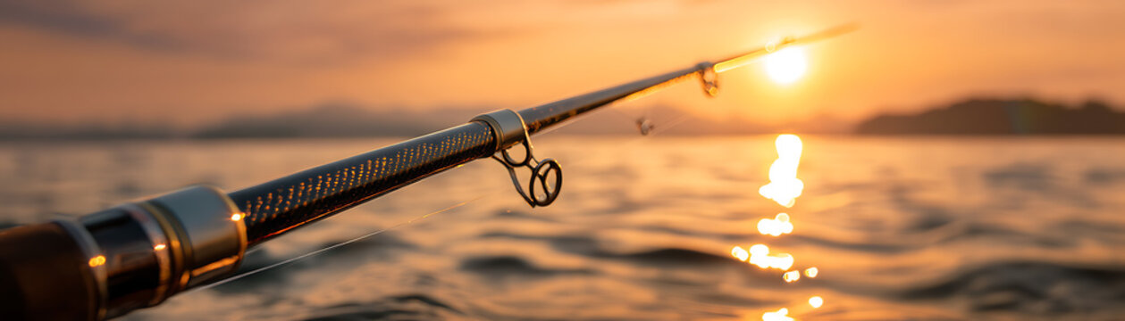 A carbon fiber fishing rod under the evening sunlight