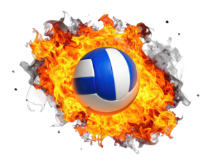 Volleyball engulfed in flames, showcasing a dynamic visual with a combination of color and textures
