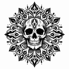 skull on black Flowers background