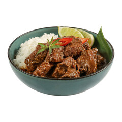 Bowl of Beef Rendang with Rice with Transparent Background