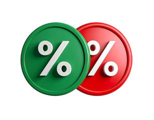 Two circular icons, one green, one red, with percentages