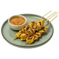 Chicken Satay Skewers with Peanut Sauce with Transparent Background