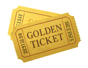 Two golden tickets with perforations and printed text
