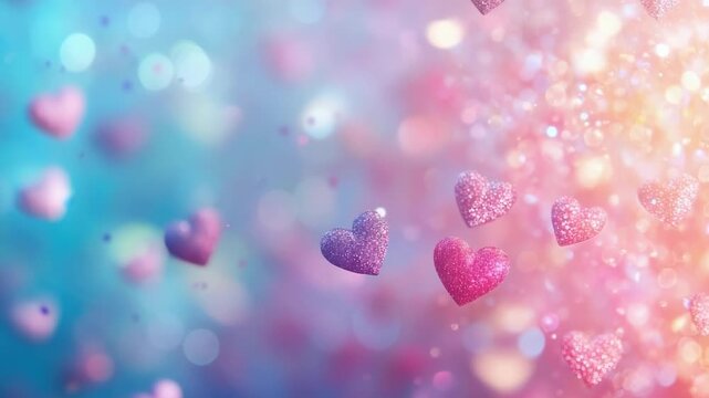 A pastel background with floating hearts creates a cheerful and romantic atmosphere, ideal for expressing love and joy on special occasions like Valentine's Day or anniversaries.
