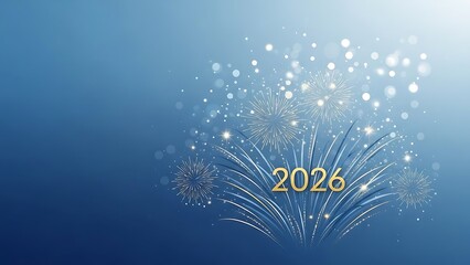 Happy new year 2026 celebration with sparkling fireworks and a festive blue background
