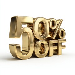 Golden 50% OFF Text - Retail Promotion, Sales Offer, Business Discount, Shopping Savings
