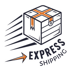 Orange and black express shipping box with speed lines and text