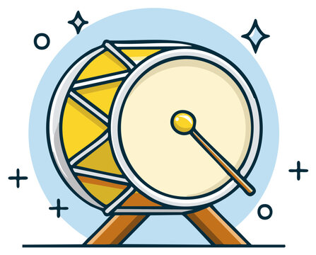 Vibrant illustration of a traditional large drum and drumstick musical instrument cultural symbol artwork