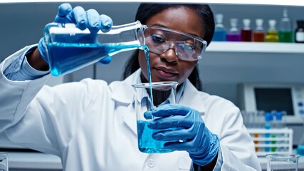 scientist pouring liquid in lab - Powered by Adobe