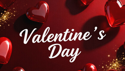 Floating red hearts and golden sparkles create a festive and romantic valentine s day themed composition