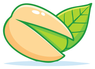 Colorful Pistachio Nut with Green Leaf Isolated on White Background in Vector Cartoon Style