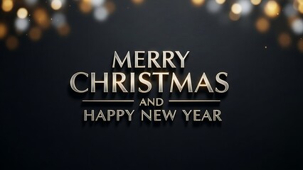 Merry Christmas and Happy New Year Greeting with Golden Lights.