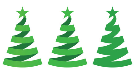 set of Christmas tree spiral ribbon decoration illustration of a green decorated ribbon and star