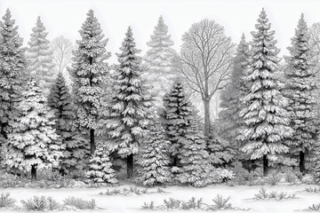 Serene Snow Covered Winter Forest Landscape Illustration