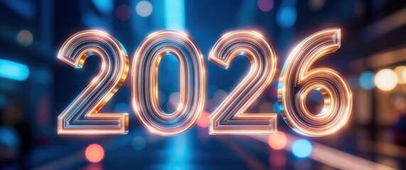 Celebration of new year 2026 with vibrant technology background urban environment creative digital art