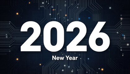 2026 new year celebration embracing technology in a futuristic background