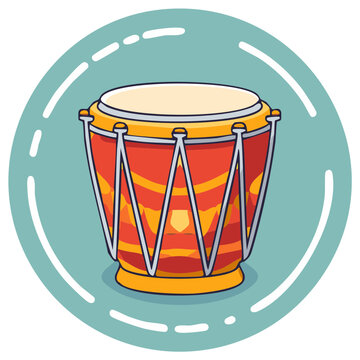 Vibrant conga drum musical instrument cartoon illustration with colorful patterns