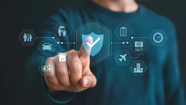 Businessman touching digital screen with insurance icons image
