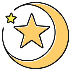 Fototapeta premium Hand drawn yellow crescent moon and stars spiritual symbol for Ramadan