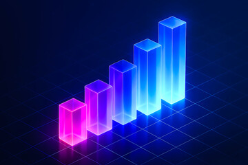Futuristic 3d isometric bar chart showing growth