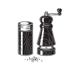 Vintage wooden salt and pepper grinders on white background