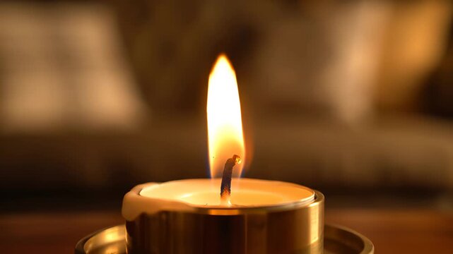 Burning candle with warm flame
